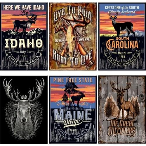 Vintage Deer Forest Animals Wildlife Tin Sign Retro Plates Wall Art Metal Poster Plaque for Club Bar Pub Party Home Decoration