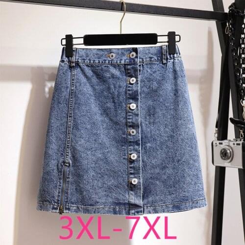 New summer plus size mini skirt for women large casual loose elastic waist button pocket blue denim skirts 3XL 4XL 5XL 6XL 7XL