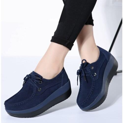 New Spring Autumn Shoes Woman Cow Suede Leather Flat Platform Women Shoes Lace-Up Womens Loafers Thick Sole Female Sneakers