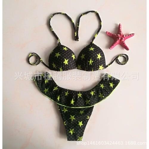 Womens Sexy Tie Shoulders Ribbed Bikini Set Padded Strap Swimsuit