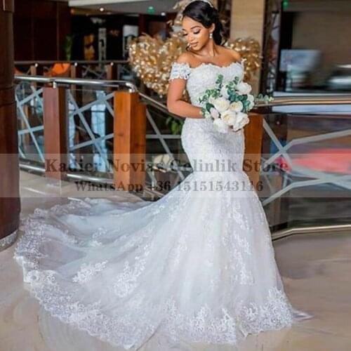 Long Mermaid African White One Shoulder Wedding Dresses 2021 Lace Appliques Chapel Train Robe De Mariee
