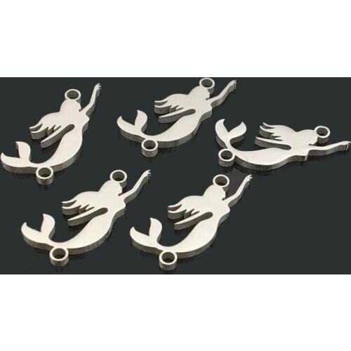 10pcs Mermaid Stainless Steel Connect Pendant Two Hole Stainless Steel Charm for Wish Bracelet Necklace Making