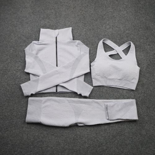 2/3pcs Seamless Fitness Sport Suit Seamless Padded Bar Long Sleeve Crop Top Female Sportswear Gym Running Clothes Leggings