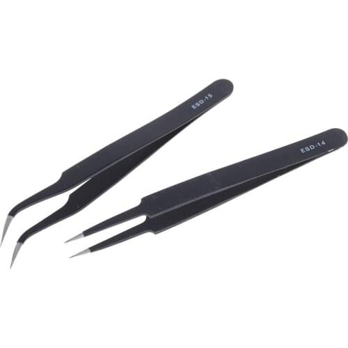 2pcs/lot Non-magnetic Steel Fine ESD Tweezer Electronics Repair Tools Anti-static Precision Tweezers Set