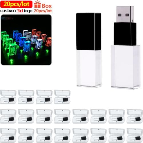 20pcs/lot Crystal USB flash drive 32GB 16G 64G 128GB high Speed pendrive external storage USB Stick free Custom 3d logo For gift