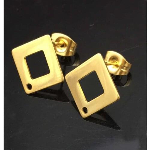 200PCS/Lot Stainless Steel Gold Color Square/Round/Heart Stud Earring Components