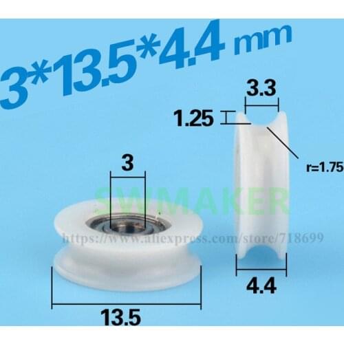 3*13.5*4.4mm, rope, wire pulley, U groove, plastic bearing pulley, POM