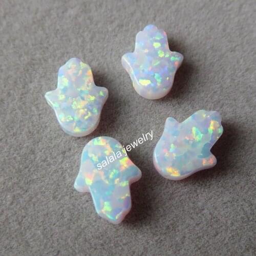 50pcs /lot 8x10mm Hamsa Opal ,op17 White Hand Opal Drilled Synthetic Hamsa White Fire Opal for Necklace