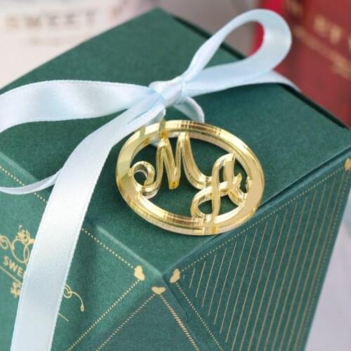 50pcs Personalized custom Round wedding name and Initials tags color Mirror gold,Wedding/for Baby Gift candy tag Table Decor