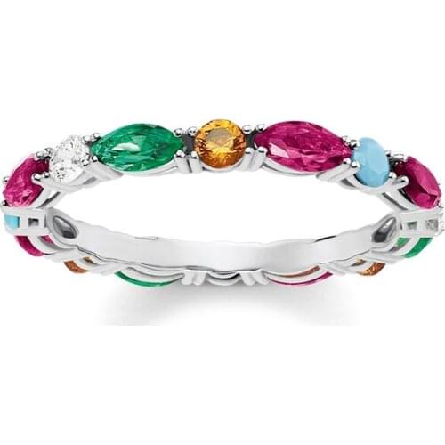 925 Sterling Silver Colorful Stones Royal Filigree Rings, Fashion Thomas Style Eternity Romantic Ring Jewelry Ts Gift for Women