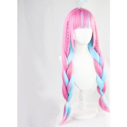 Anime VTuber Hololive Minato Aqua Wig Mixed Blue Pink Braids Girls Double Ponytails Cosplay Long Braided Synthetic Hair Role