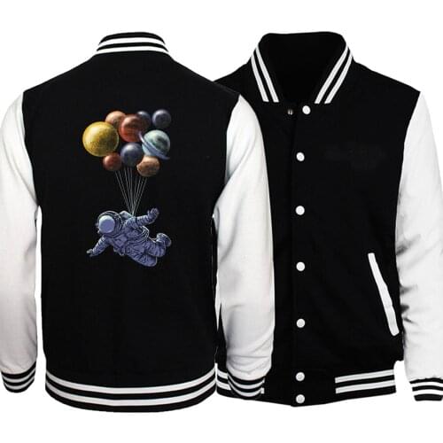 Astronaut Space Travel Baseball Men Jacket Science Jackets Coat Winter Autumn Black White Planet Balloon Sportswear Streetwear