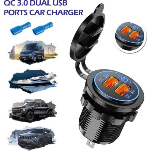 Quick Charge 3.0 Dual USB Car Charger Outlet with Touch Switch D5 Socket Waterproof 12V/24V QC3.0 USB Fast Charger Socket Power
