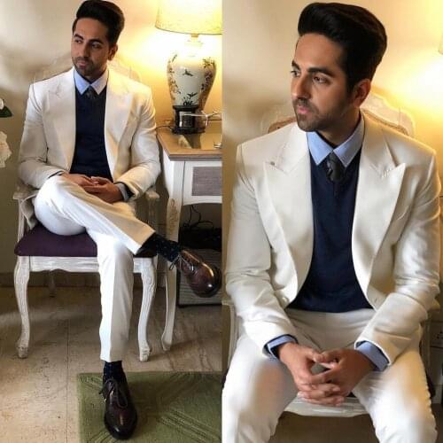 White Wedding Tuxedos Custom Made One Button Peaked Lapel Groom Wear Formal Work Prom Office Blazer(Jacket+Pants)