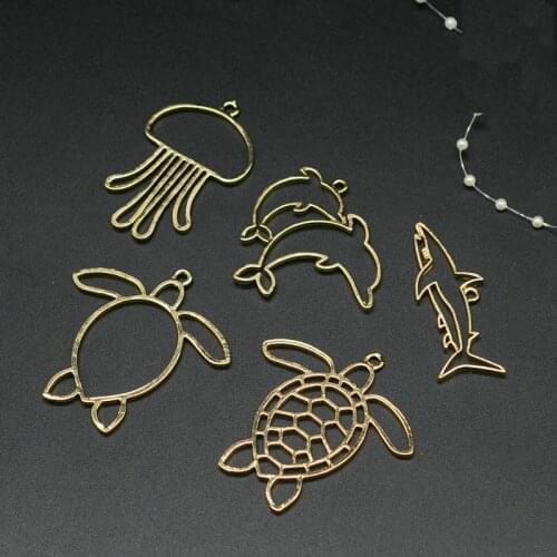 Large Turtle dolphin jellyfish shark Metal Frame Pendant Gold Charm Bezel Setting Cabochon Setting UV Resin Charm Jewelry Making