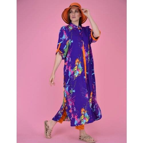 Splash Pattern Long Viscose Fabric Shirt Dress 2021 New Muslim Fashion Elegant Womens Clothing 5 Different Color Options