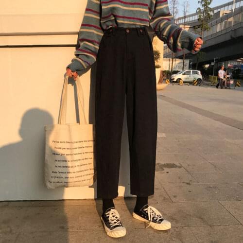 Jeans Womens Plus Size Solid High Waist Ulzzang Harajuku Korean Style Vintage Fashionable Females Trousers Pockets Simple Jean