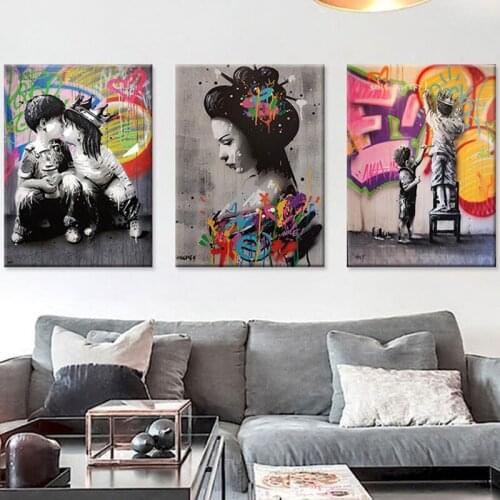 Graffiti Poster Wall Art Canvas Painting Abstract Figure Painting Colorful Indian Woman Wall Pictures for Living Room Wall Decor