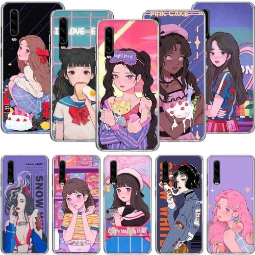 INS Kawaii Japanese Anime illustration Girl Phone Case For Huawei P30 P40 P20 P10 Mate 20 10 30 Lite Pro P Smart Z Plus Printing