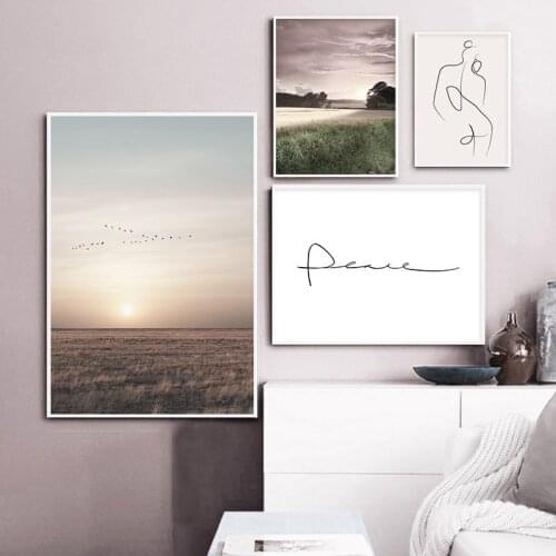 Sunset Canvas Prints Nordic Posters and Prints for Living Room Landscape Pampas Grass Picture On The Wall Loft Frameless