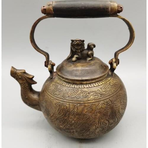 China brass archaize phoenix teapot crafts statue