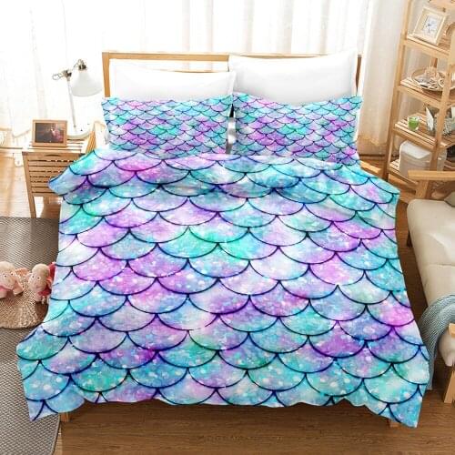 Blue Fish Scales Bedding Set Fashion 3d Duvet Cover Sets Comforter Bed Linen Twin Queen King Single Size Luxury Purple Cool