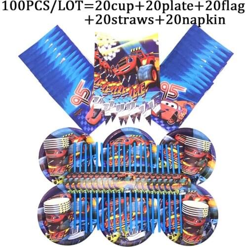Blaze and the Monster Machines Car Theme Party Supplies Paper Cup Plate Banner Gift Bag Tableware Set Kids Birthday Party Set