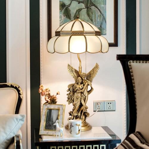 European Style Copper Table Lamp Bedside Lamp Modern Minimalist Study Room Living Room Decorative Bedroom Lamp