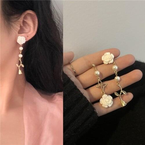 Fashion Elegant Cute Opal Rose Flower Stud Earrings For Women Students Delicate Gold Color Flowers Earring Jewelry Oorbellen