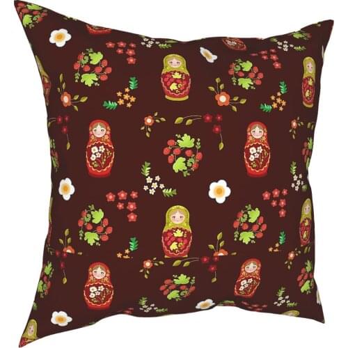 Matryoshka Doll Floral Pattern Square Pillow Case Polyester Throw Pillow Novelty Pillowcase