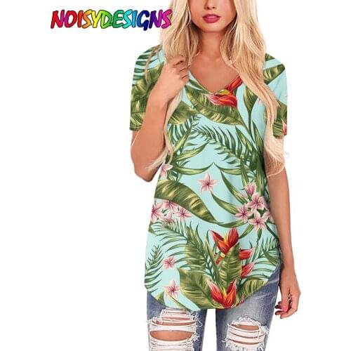 NOISYDESIGNS Women T Shirt Tropical Pattern Print Female Tshirt Tops Tees Fashion Femme Tshirts Plus Size Clothing Dropshipping