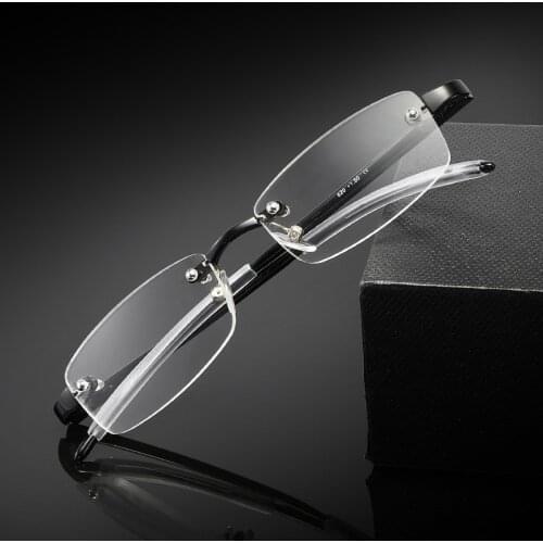 Elbru Frameless Fashion Reading Glasses Square Rimless Presbyopic Glasses Fashion Unisex Eyewear With Diopters +1.0 to +3.0
