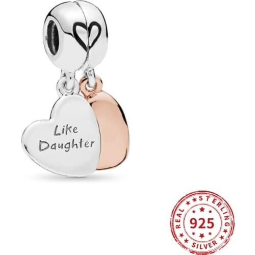 Original 100% Real 925 Sterling Silver Beads Mother and Duaghter Heart Split Dangle Charms Fit Pan Bracelet DIY Women Jewelry