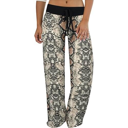 Autumn Pants Drawstring Pantalon Palazzo Fashion Womens Printed Trousers Female Elastic Waist Casual Wide Leg Pants Plus Size