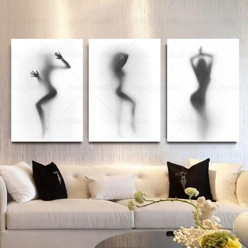Sexy Silhouette of A Dancing Girl Poster Hot Women Behind Curtain Canvas Painting Wall Art Decor for Living Room