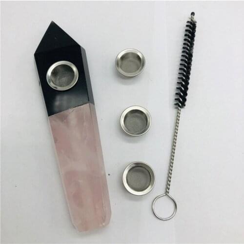Drop shipping Two kinds of natural stones Hand spliced together crystal wand pipe quartz point tube with golden mesh