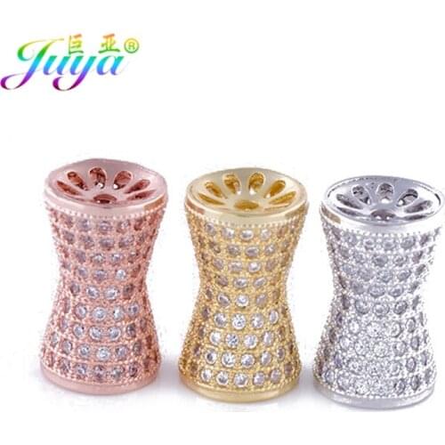 Handmade Oval Beads Micro Pave Zircon Gold/Rose Gold Hollow Charm Beads For Women Men Beadwork Jewelry Making