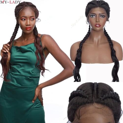 My-Lady 26inch Perruques Dentelle Synthetic Box Braided Lace Front Wig With Baby Hair Lace Frontal Afro Wig Loose End Glueless