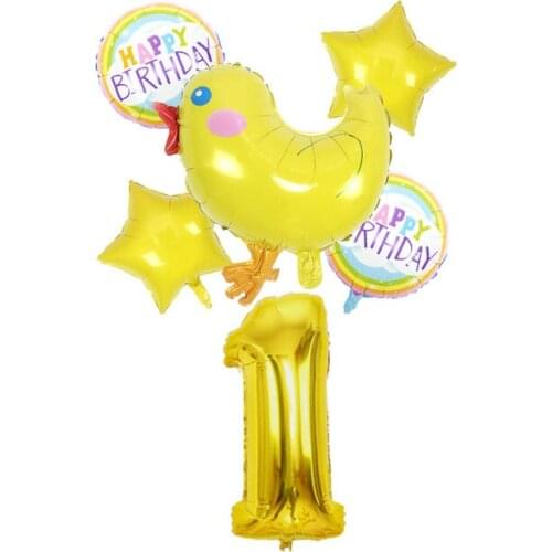 32inch Gold Number Balloon Cartoon Chick Aluminum Balloons Event kids happy birthday party Decorations Boy Girls Gift globos