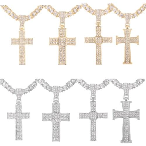 Jewelry 2021 Silver Color Cross Pendant Chain For Men Tennis Chain With Cross Pendant Necklace Chain On The Neck Women Wholesale