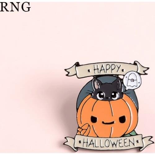 RNG funny funny pumpkin big eyes black hamster letter scarf halloween happy Metal Enamel Pin Lapel dress Brooch Halloween Gift