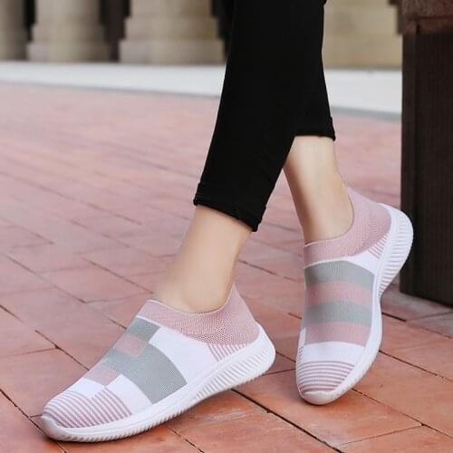 Womens Casual Shoes Woman Mesh Sneakers Women 2021 New Autumn Knitted Flat Ladies Shoes Slip on Female Footwear Plus Size 35-43