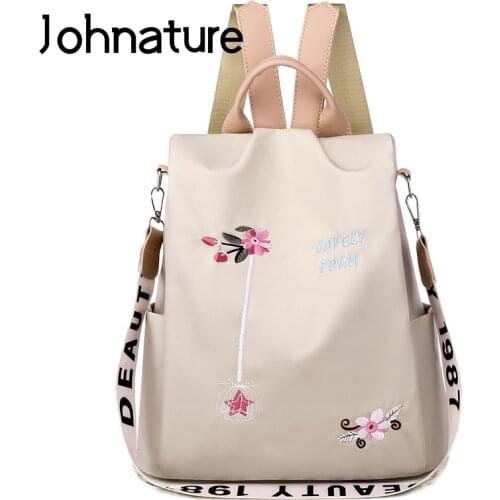 Johnature Waterproof Oxford Cloth Womens Backpack Casual Temperament Ladies Anti-theft Travel Bag Fashion Shoulder Bags