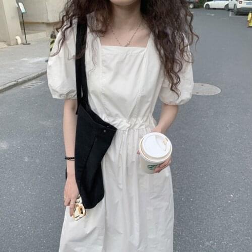 Short Sleeve White Long Dress Summer Plus Size Women Party Dress Vintage Chic Square Collar Fashion Elegant Dresses Robes 14074
