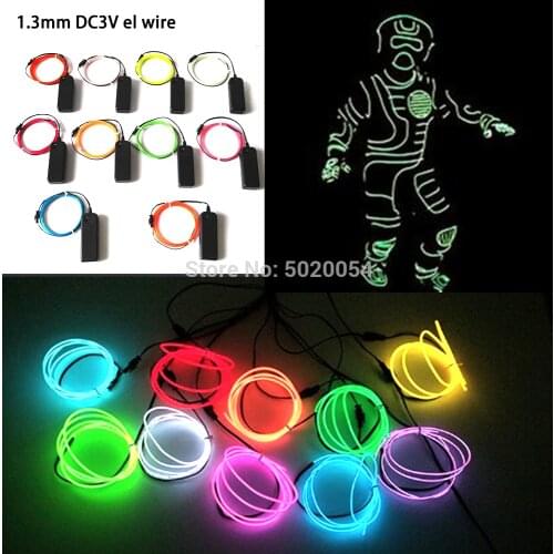 1.3MM Neon LED lamp Car Lights Dance Party Decor Flexible EL Wire Rope Tube Stage Costume Light With 3V Inverter