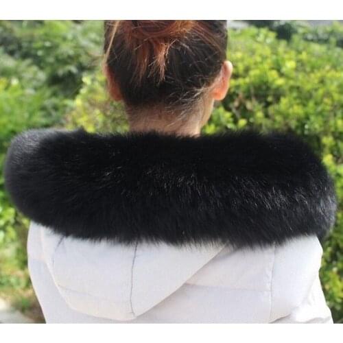 10 Colors Genuine Fox Fur Detachable Collar Scarfs Fashion Coat Sweater Detachable Luxury Fur Collar TKC002-black