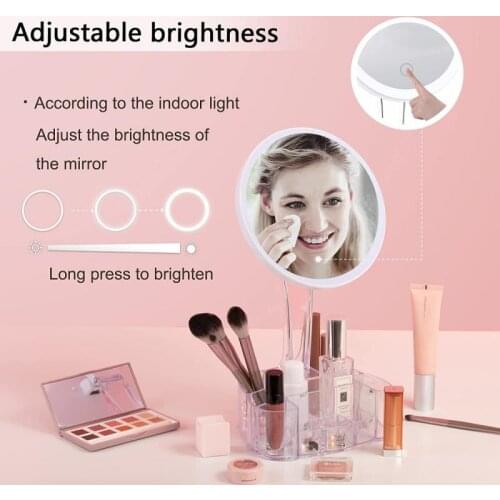 10 Times Magnification Makeup Mirror Led Light Detachable Touch Screen Dimming 90° Rotation With Storage Box Makeup Tools