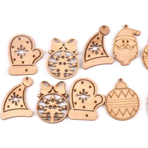 10Pcs Christmas Ball/cap Santa Natural Wooden Ornaments Wood DIY Crafts Decoration Handicrafts Slices Scrapbooking Arts M1847