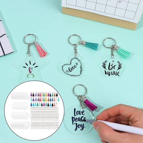 160Pcs Acrylic Clear Discs Keychain Set Acrylic Keychain Blank Tassel Pendant Jump Rings for DIY Keychain Project