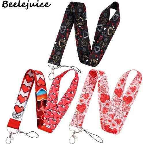 24pcs Lovely Heart Shaped Love Neck Keychain Necklace Webbings Ribbons Anime Neck Strap Lanyard ID badge Holder Keychain Lanyard